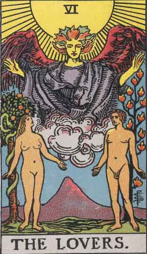 The Lovers tarot card from Rider-Waite-Smith deck